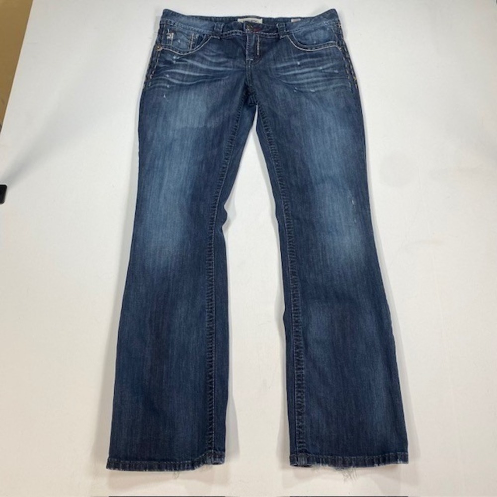 MEK Denim Aldan Slim Bootcut Jeans Mens 31x34 Dark Wash Heavy‎ Stitch Blue
